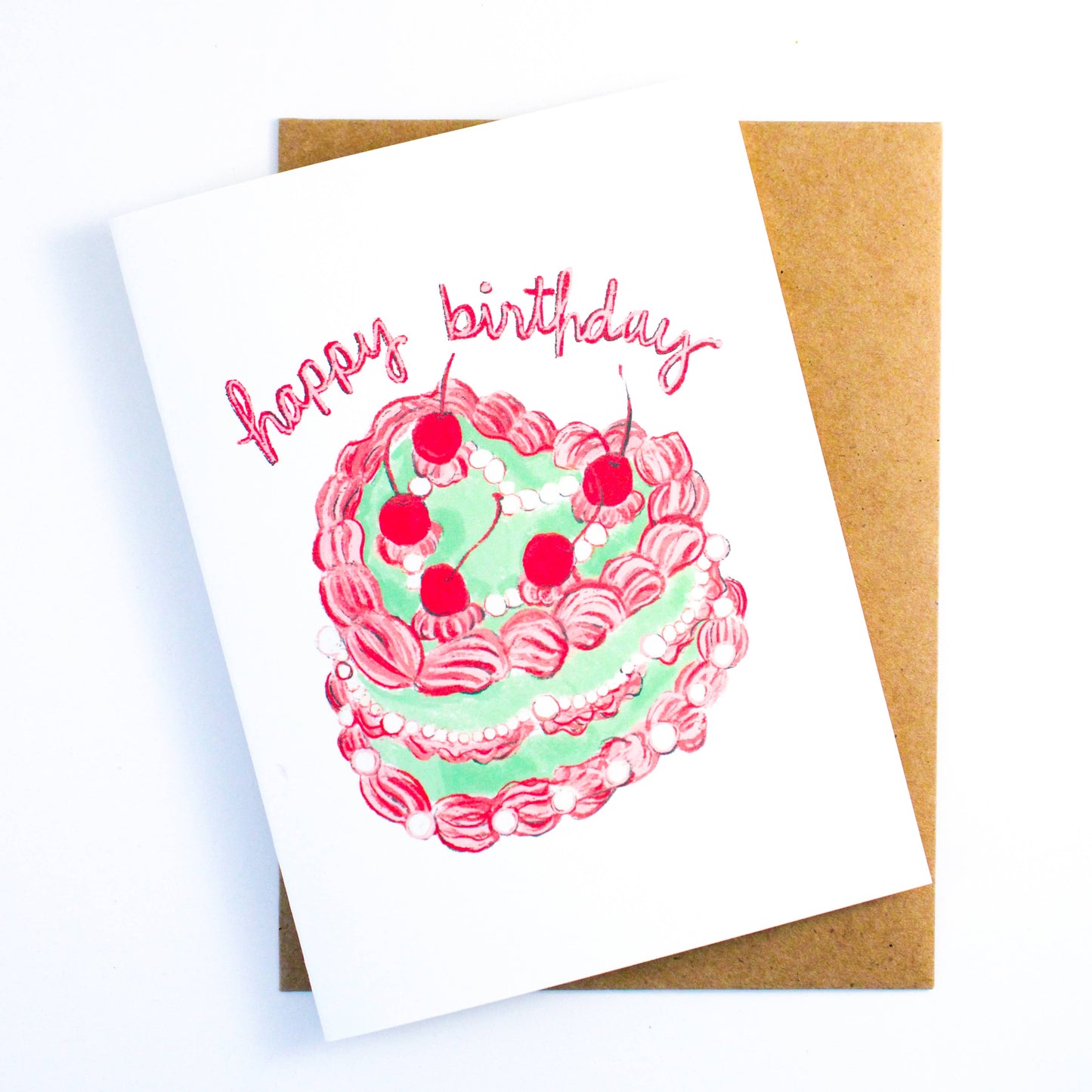 Vintage Heart Cake Birthday Card