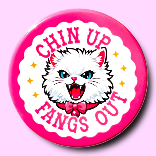 Chin Up Fangs Out Cat Button