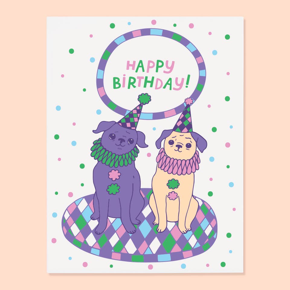 Clown Pugs Birthday Card