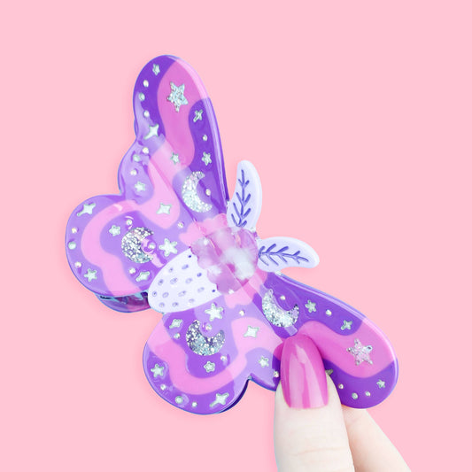 Purple Pastel Moth Claw Clip