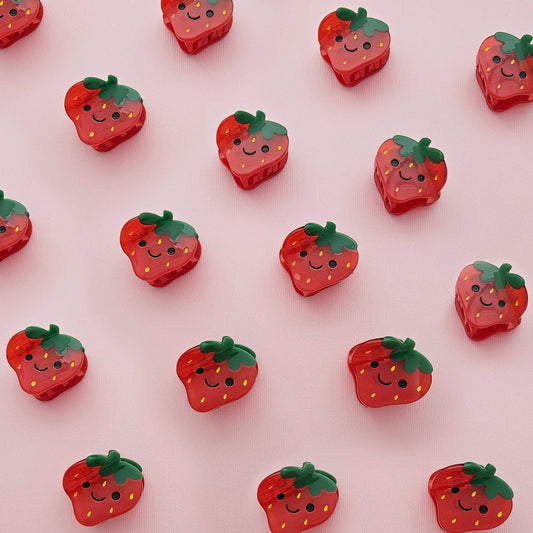 Smiley Strawberry Mini Claw Clip