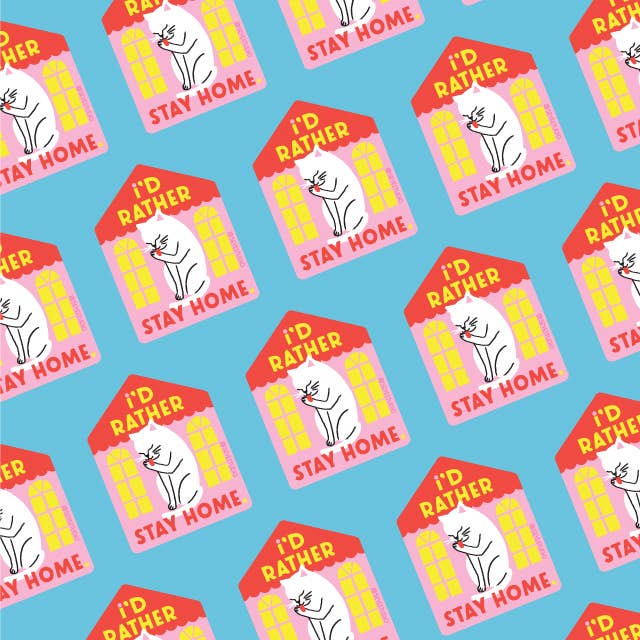 I'd Rather Stay Home Cat Sticker