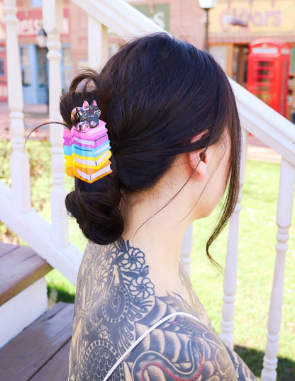 Book Stack Kitty Claw Clip