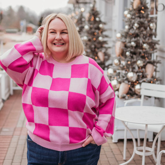Margot Checkerboard Sweater (Pink)