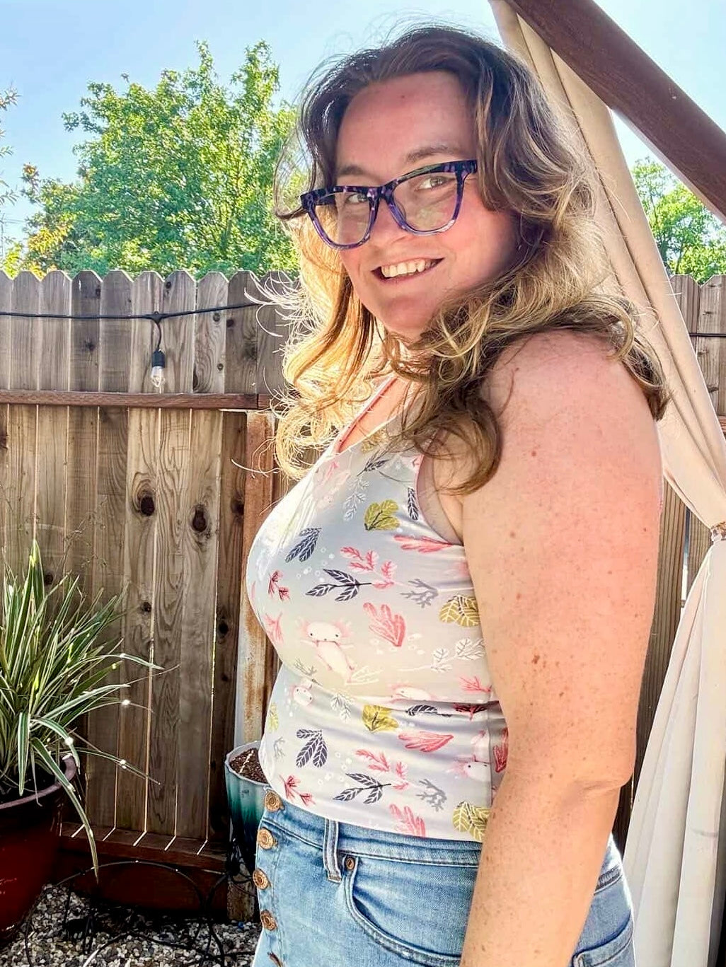 Plus Size Reversible Crop Top: Axolotl / Blush Pink