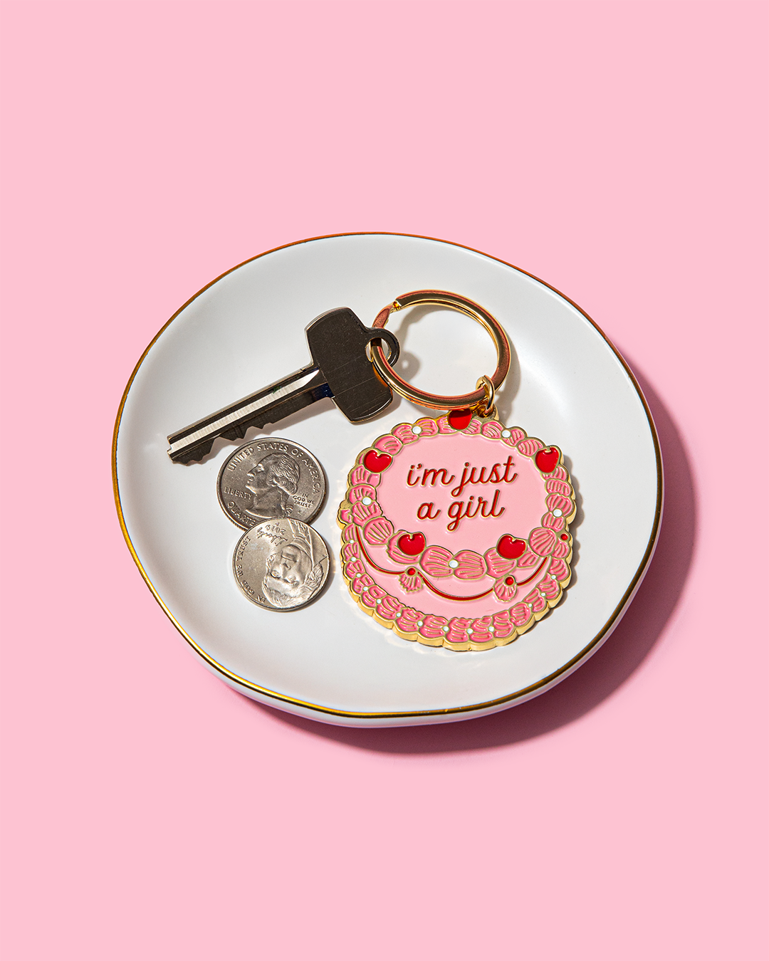 I’m Just a Girl Vintage Cake Enamel Keychain