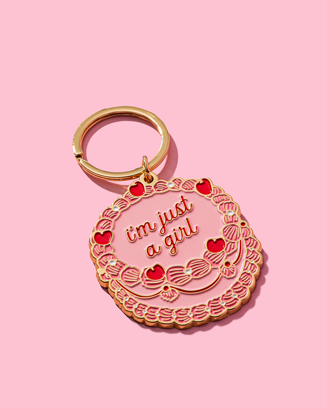 I’m Just a Girl Vintage Cake Enamel Keychain