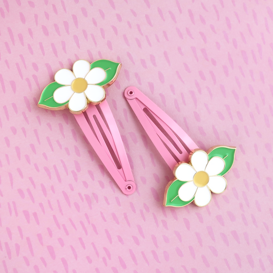 White Daisy Hair Clip Set