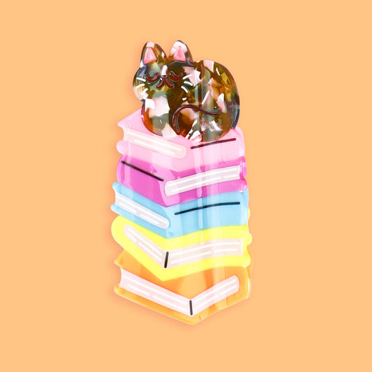 Book Stack Kitty Claw Clip