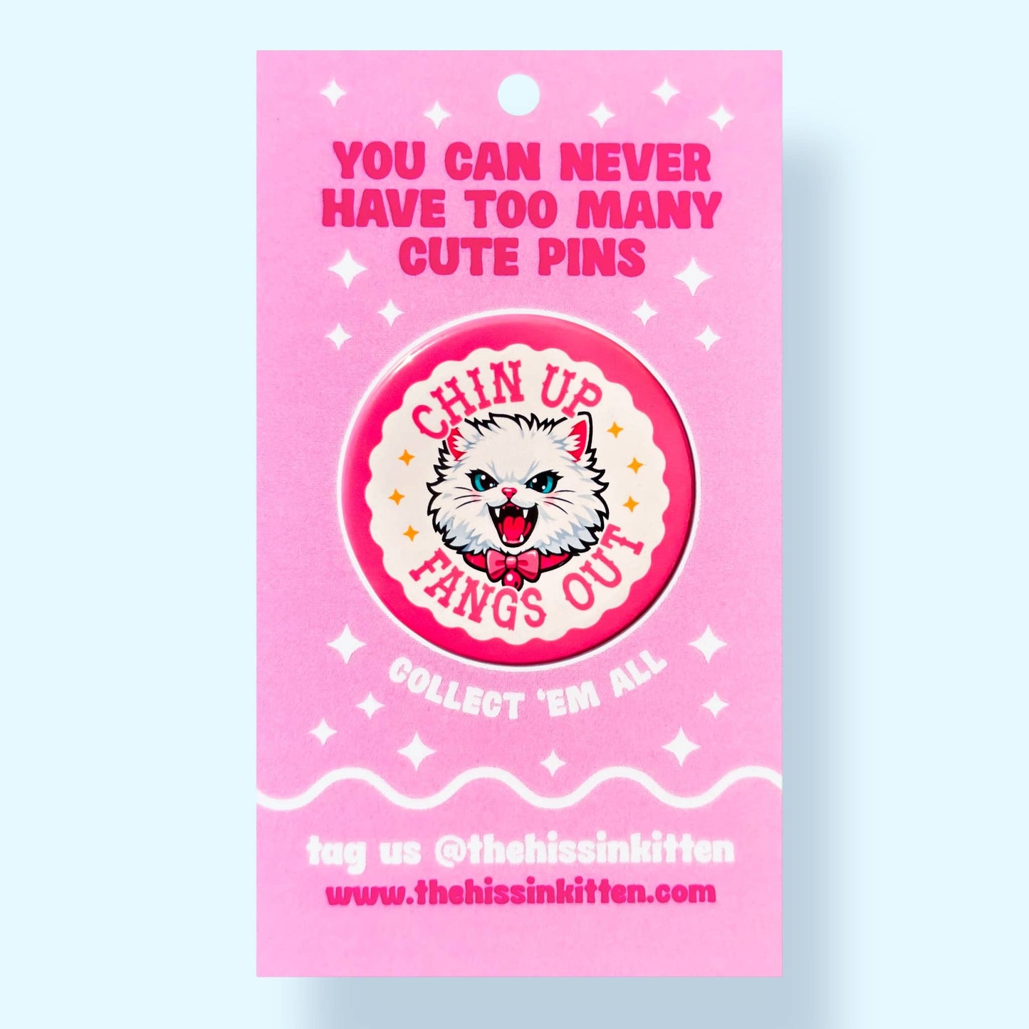 Chin Up Fangs Out Cat Button