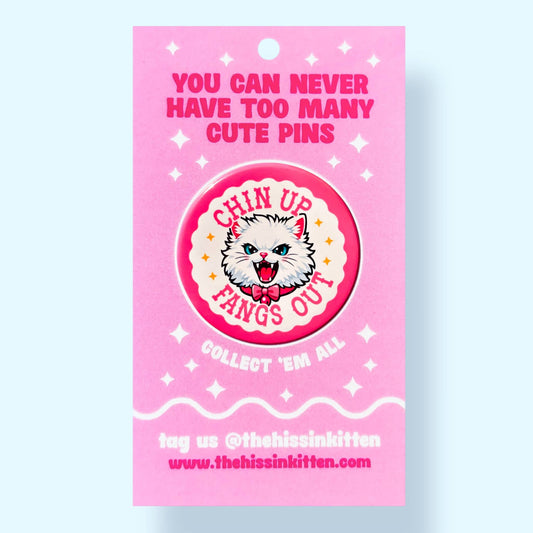 Chin Up Fangs Out Cat Button