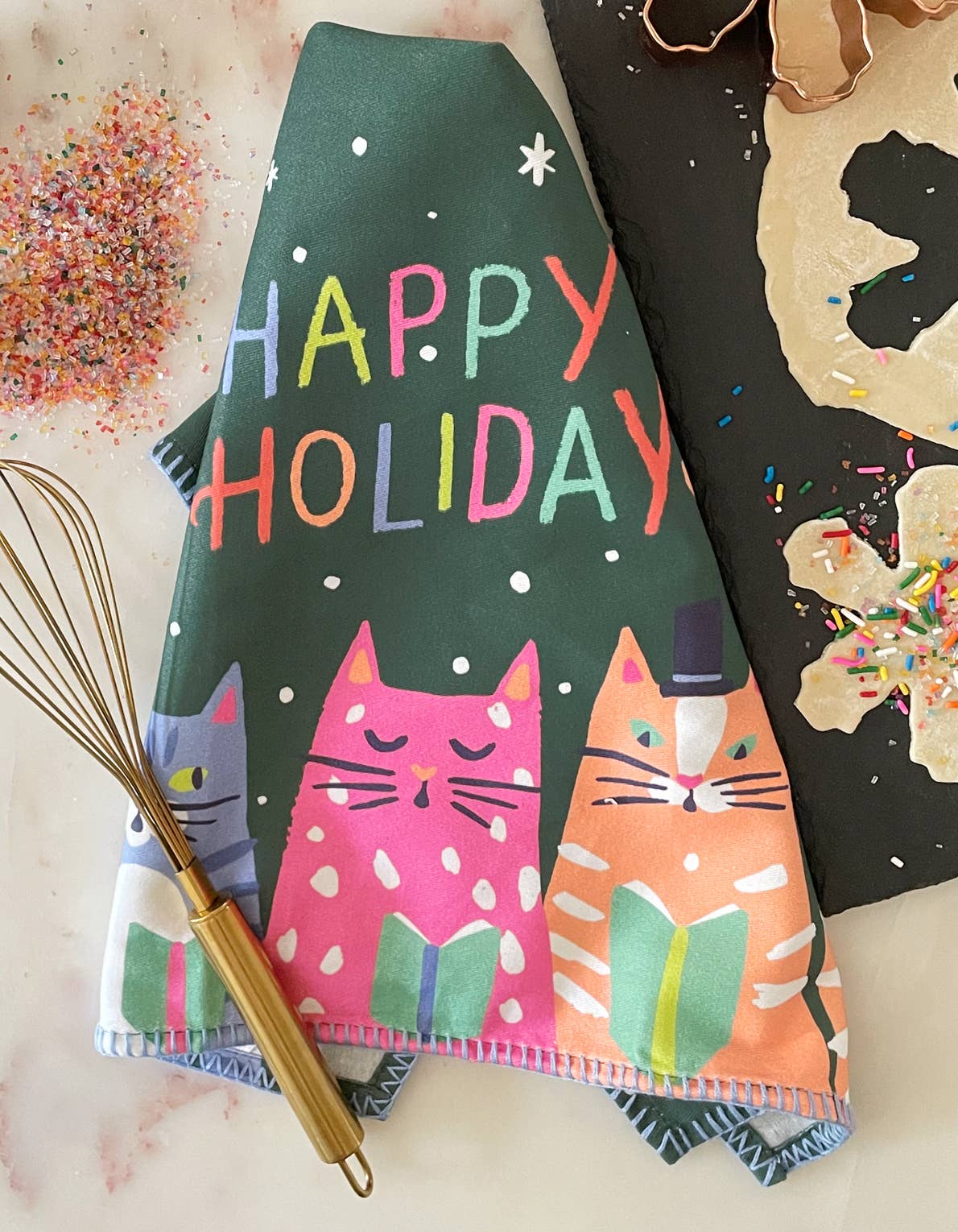 Kitty Carols Holiday Tea Towel