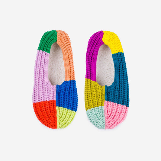 Fleece-Lined Mismatch Knit Slippers