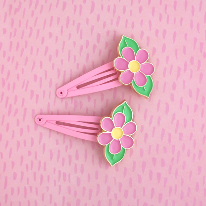 Pink Daisy Hair Clip Set