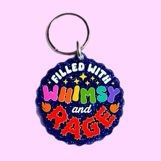 Filled With Whimsy and Rage Keychain (Blue Glitter)