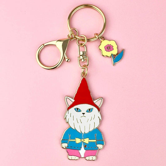Cat Garden Gnome Keychain