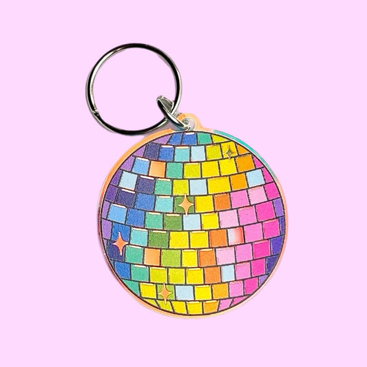 Rainbow Disco Ball Keychain