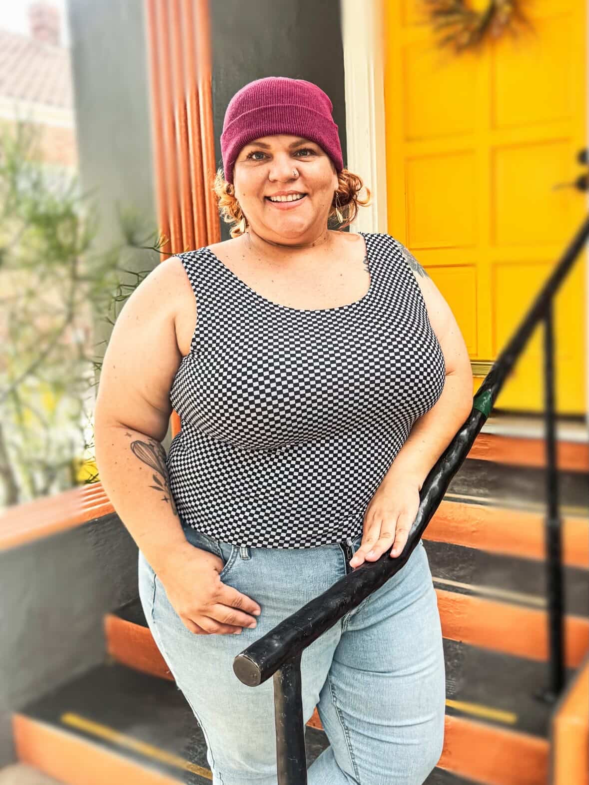 Plus Size Reversible Crop Top: Rainbow Pride / Black & White Checkered Flag