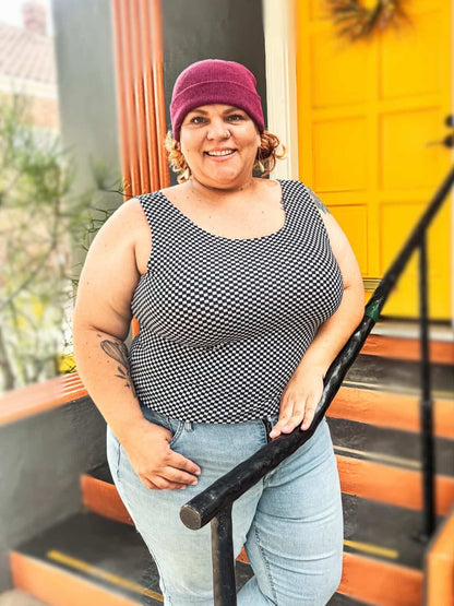 Plus Size Reversible Crop Top: Rainbow Pride / Black & White Checkered Flag