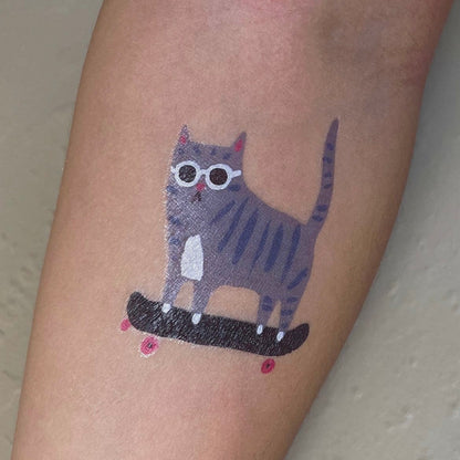Skater Cat Temporary Tattoo