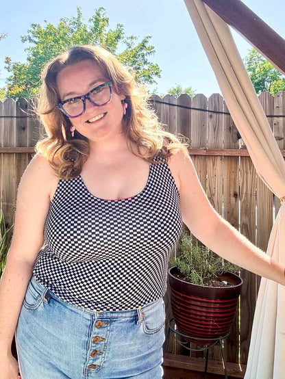 Plus Size Reversible Crop Top: Rainbow Pride / Black & White Checkered Flag