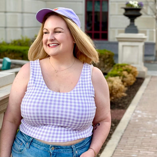 Plus Size Reversible Crop Top: Gingham / Purple