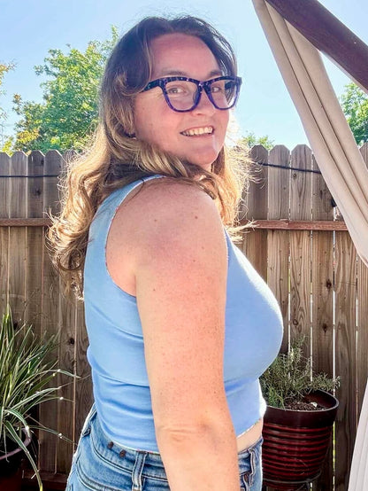 Plus Size Reversible Crop Top: Strawberry / Cornflower Blue