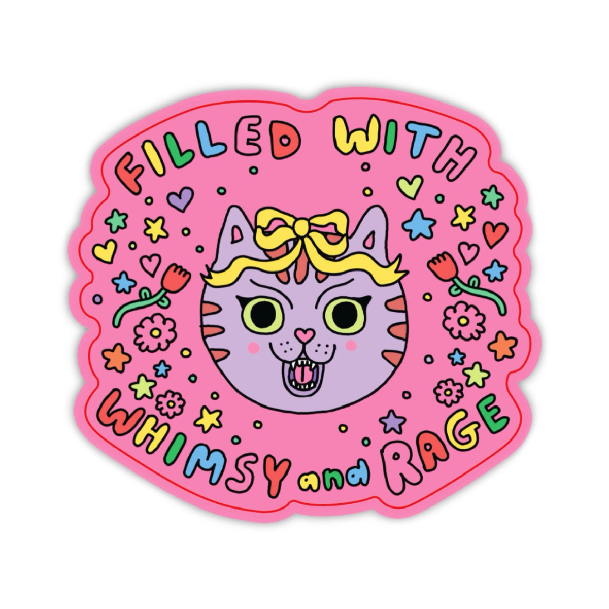 Filled with Whimsy and Rage Cat Sticker (Pink)