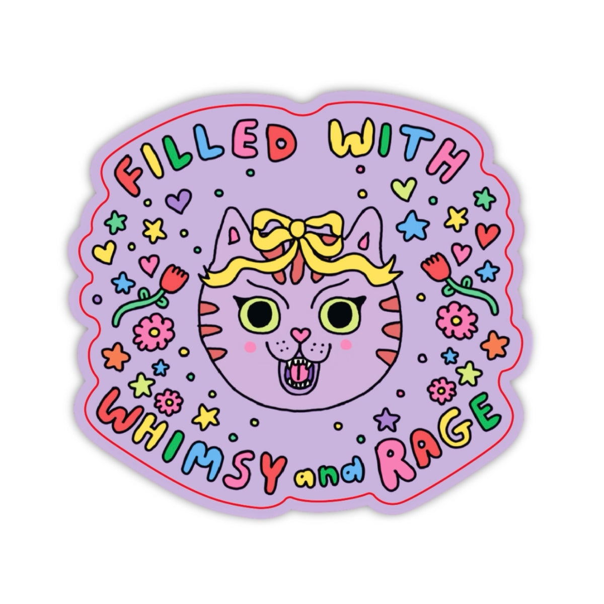 Filled with Whimsy and Rage Cat Sticker (Purple)