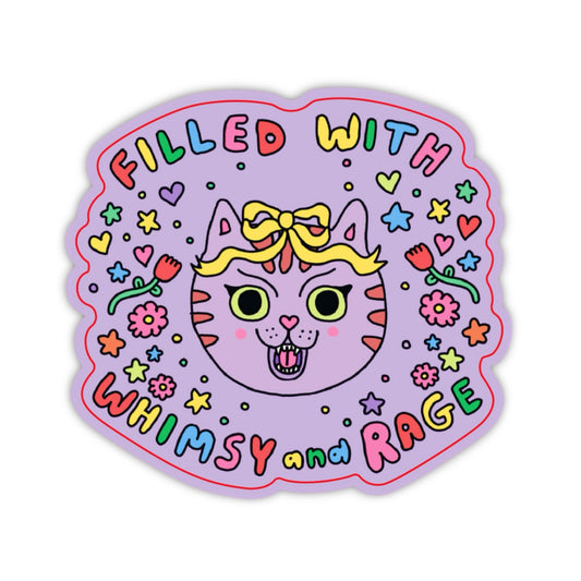 Filled with Whimsy and Rage Cat Sticker (Purple)