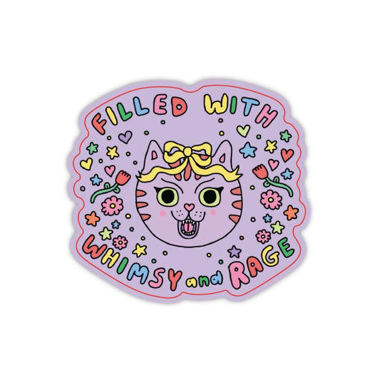 Filled with Whimsy and Rage Cat Sticker (Purple)