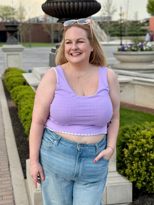 Plus Size Reversible Crop Top: Gingham / Purple