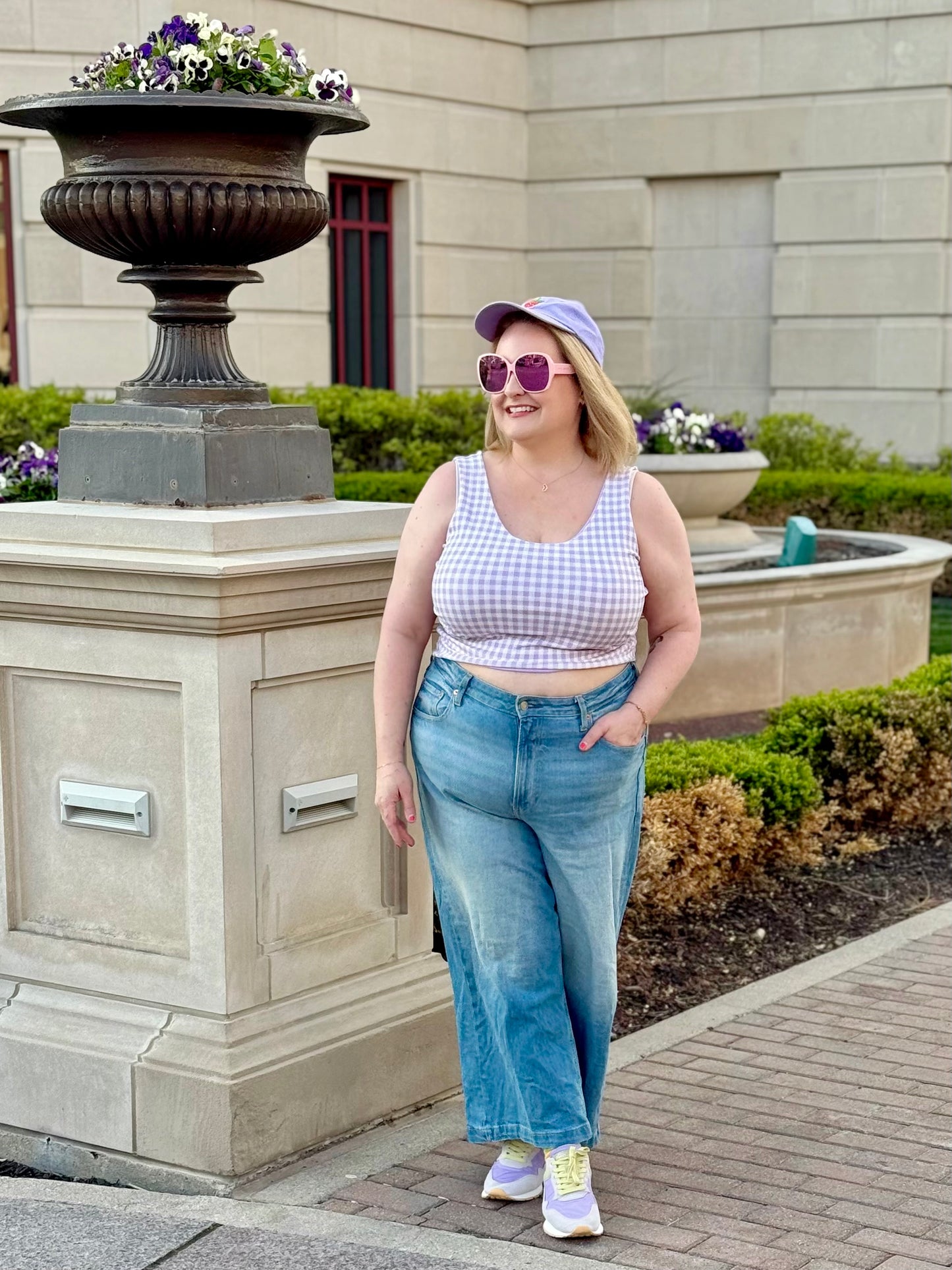 Plus Size Reversible Crop Top: Gingham / Purple