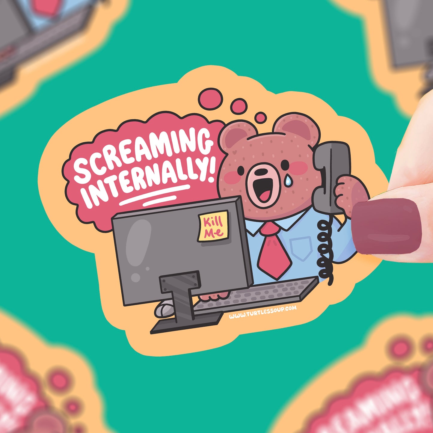 Screaming Internally Office Bear Sticker