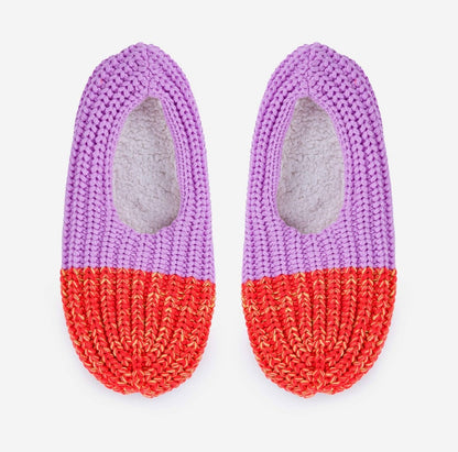 Fleece-Lined Colorblock Knit Slippers