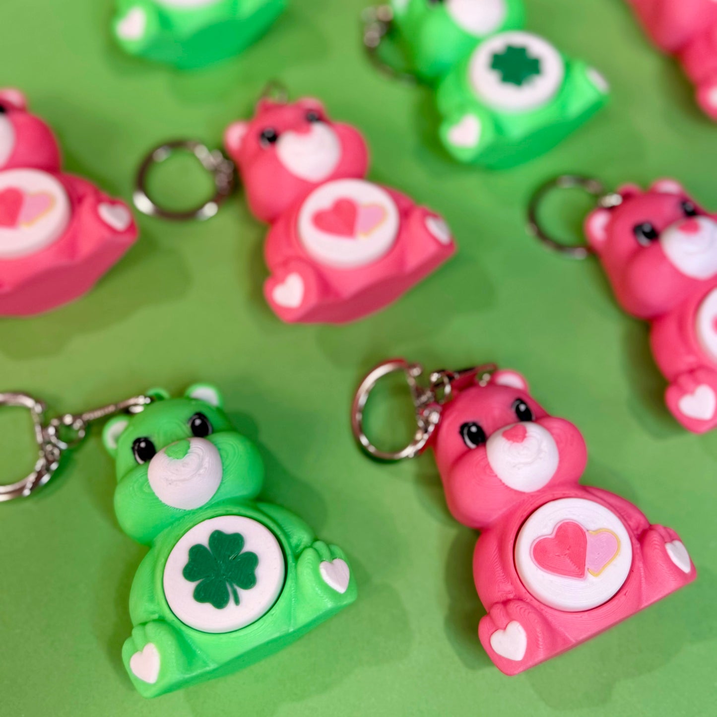 Green Good Luck Care Bear Fidget Clicker Keychain