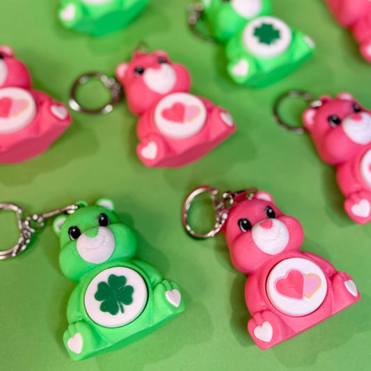 Green Good Luck Care Bear Fidget Clicker Keychain