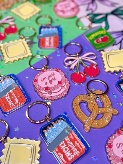I’m Just a Girl Vintage Cake Enamel Keychain