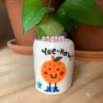 Ceramic Match Holder (Orange Fruit in Boots)