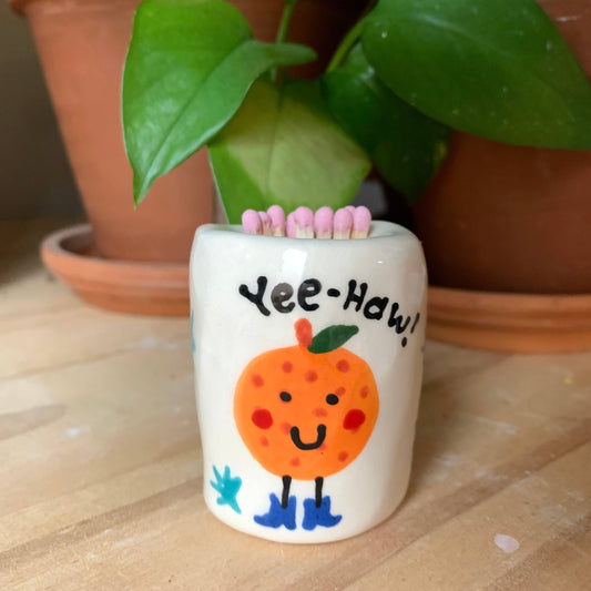 Ceramic Match Holder (Orange Fruit in Boots)