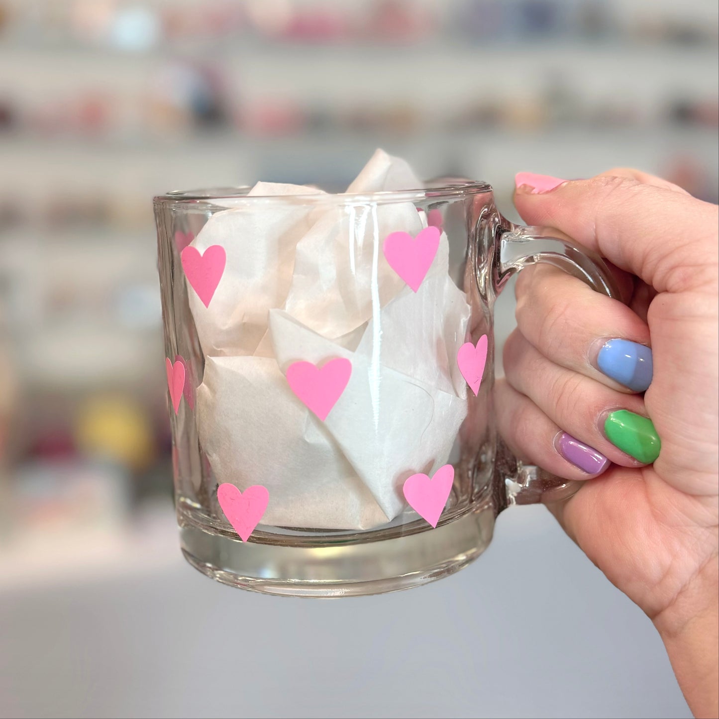 Pink Hearts Glass Coffee Mug