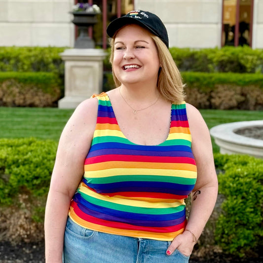 Plus Size Reversible Crop Top: Rainbow Pride / Black & White Checkered Flag