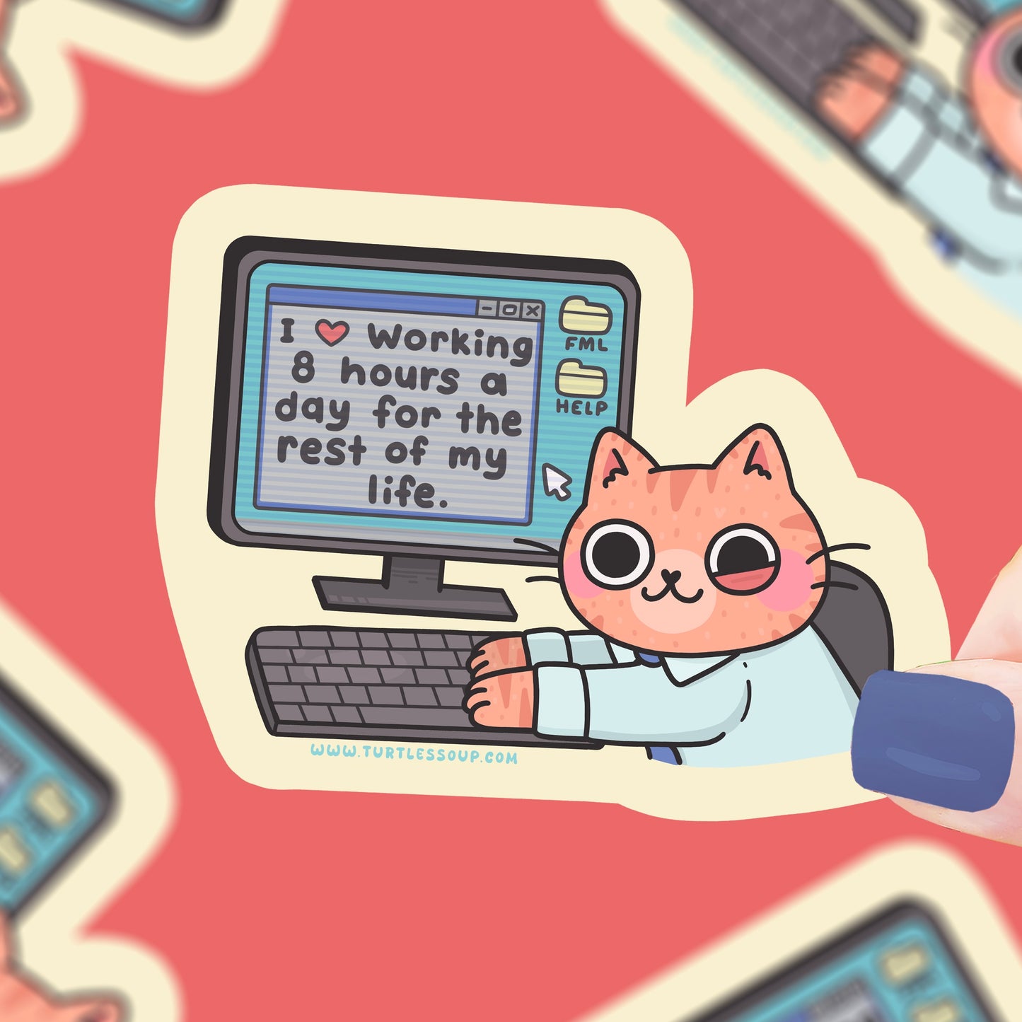 I ❤️ Working 8 Hours a Day for the Rest of My Life Cat Sticker