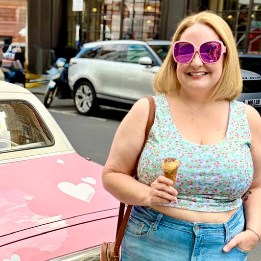 Plus Size Reversible Crop Top: Strawberry / Cornflower Blue