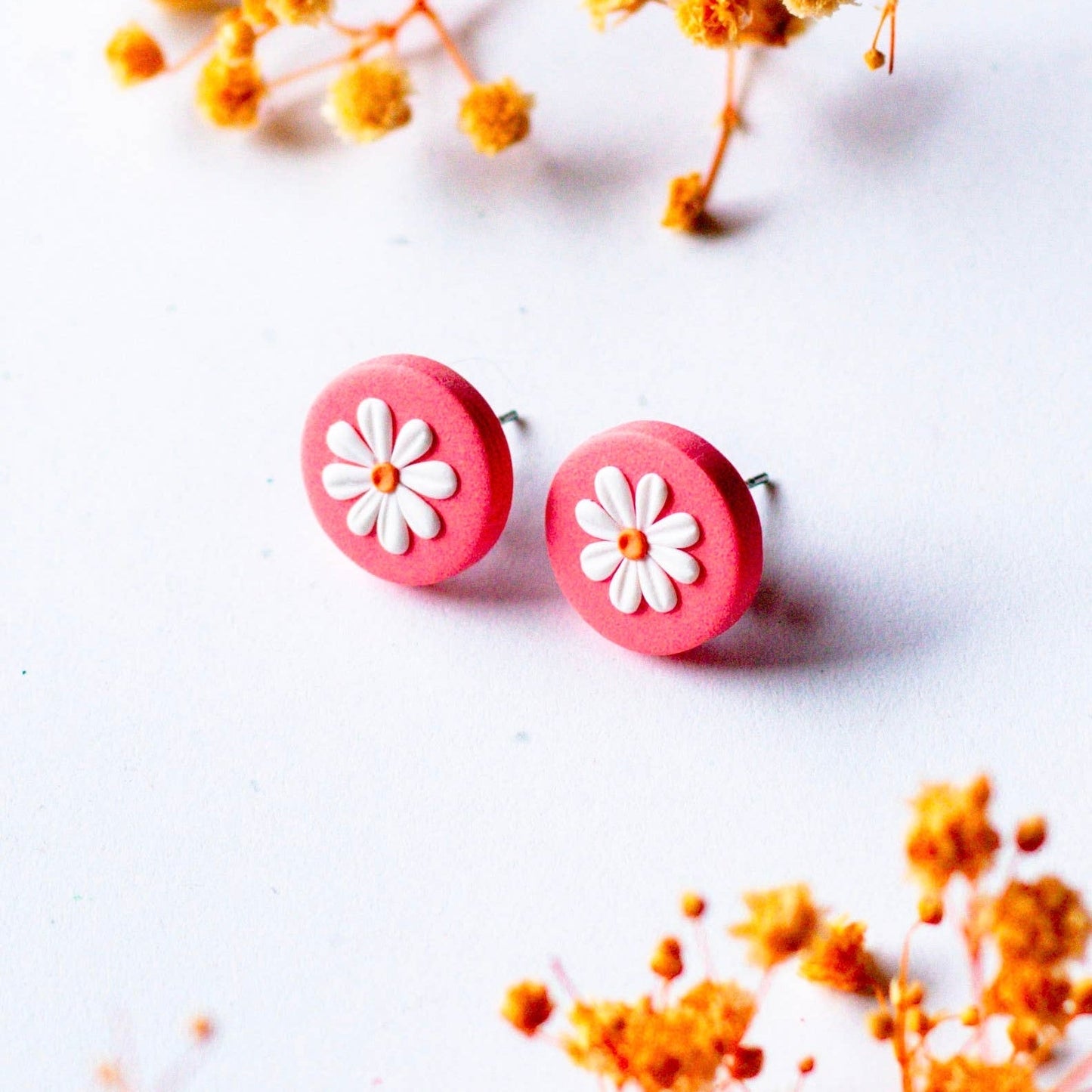 Dainty Daisy Studs (Coral Pink)