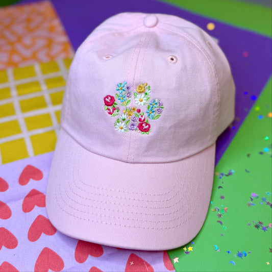Floral Paw Print Hat (Pink)
