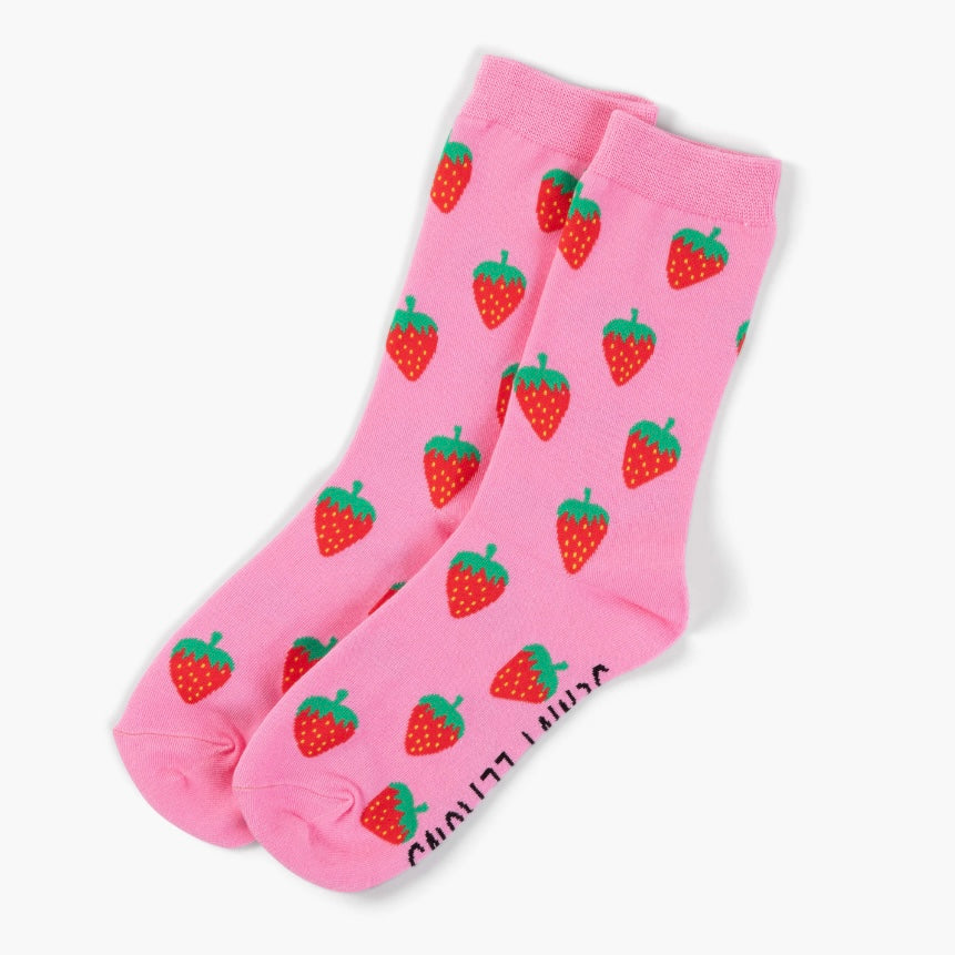 Pink Strawberry Crew Socks