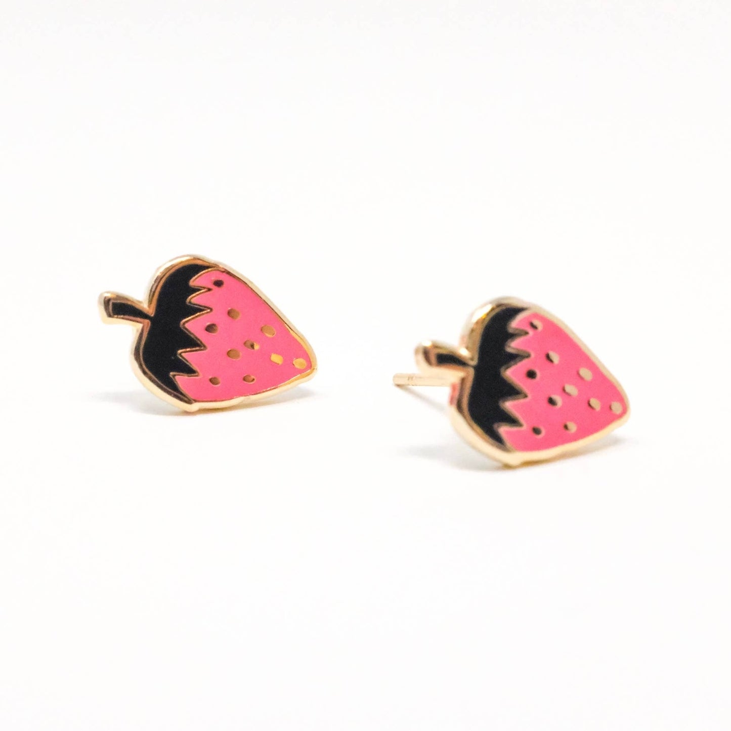 18k Gold Strawberry Enamel Earrings