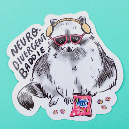 Neurodivergent Baddie Raccoon Sticker
