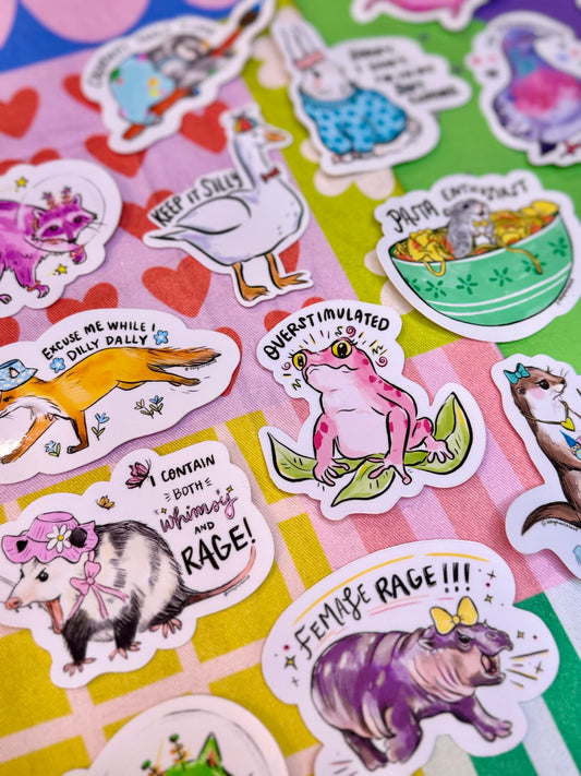 I Contain Both Whimsy and Rage Possum Sticker